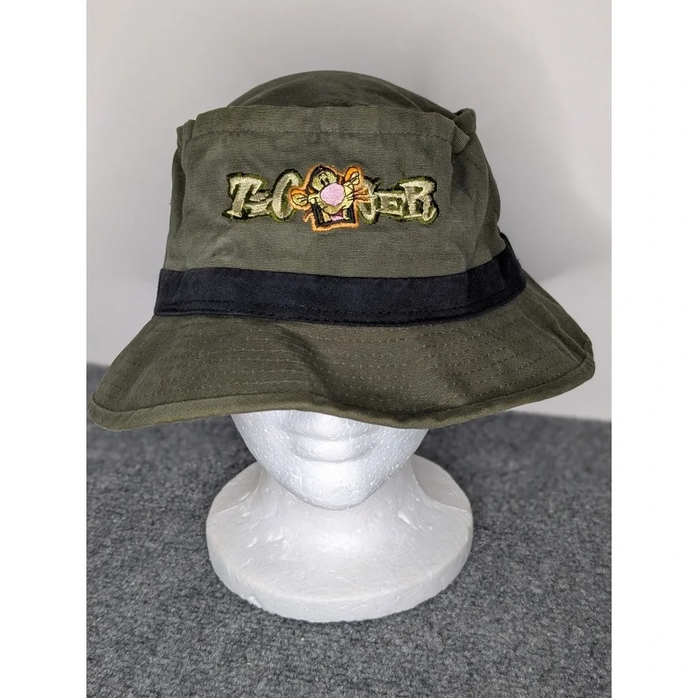 Vintage Mickey Bucket Hat Adult One Size Green Disneyland Tigger Embroidered